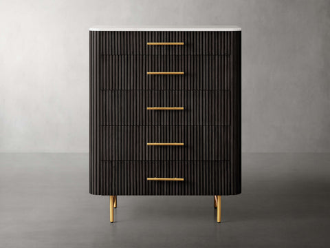 Finnley Wood Five-Drawer Dresser with Marble Top Drawer Chest Cabinet