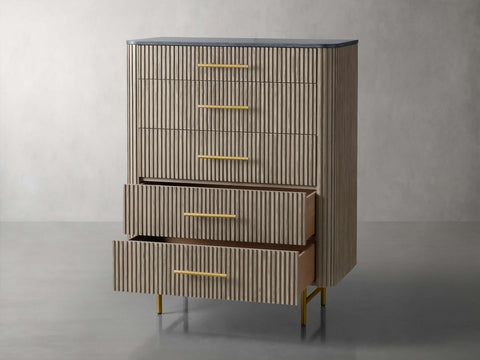 Finnley Wood Five-Drawer Dresser with Marble Top Drawer Chest Cabinet