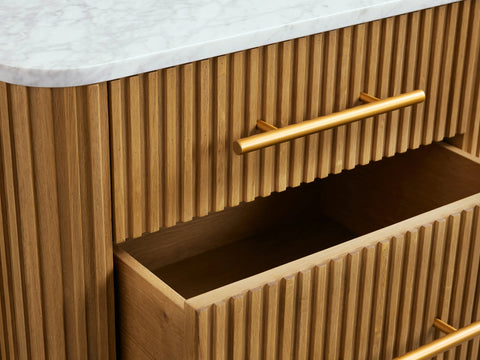 Finnley Closed Nightstand Oak Wood with Marble Top Luxury Bedside Table