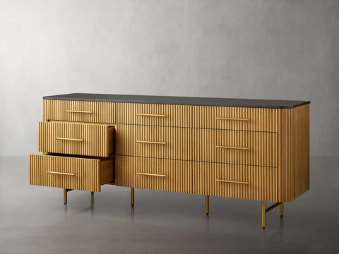 Finnley Wood Nine-Drawer Dresser with Natural Stone Drawer Chest Cabinet