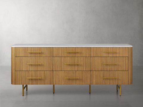 Finnley Wood Nine-Drawer Dresser with Natural Stone Drawer Chest Cabinet