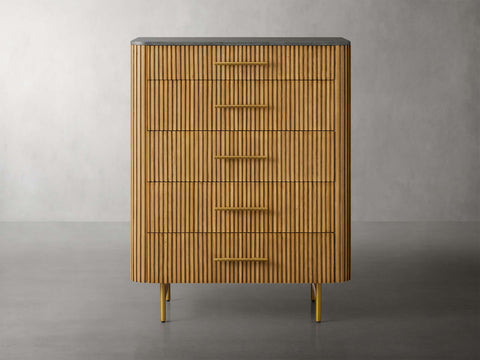 Finnley Wood Five-Drawer Dresser with Marble Top Drawer Chest Cabinet