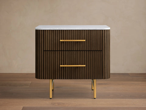 Finnley Closed Nightstand Oak Wood with Marble Top Luxury Bedside Table