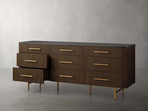 Finnley Wood Nine-Drawer Dresser with Natural Stone Drawer Chest Cabinet