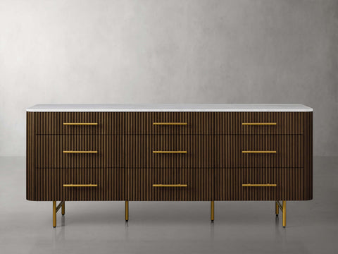 Finnley Wood Nine-Drawer Dresser with Natural Stone Drawer Chest Cabinet