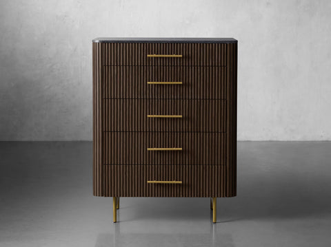 Finnley Wood Five-Drawer Dresser with Marble Top Drawer Chest Cabinet