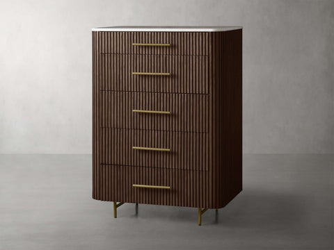 Finnley Wood Five-Drawer Dresser with Marble Top Drawer Chest Cabinet