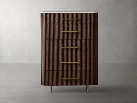 Finnley Wood Five-Drawer Dresser with Marble Top Drawer Chest Cabinet