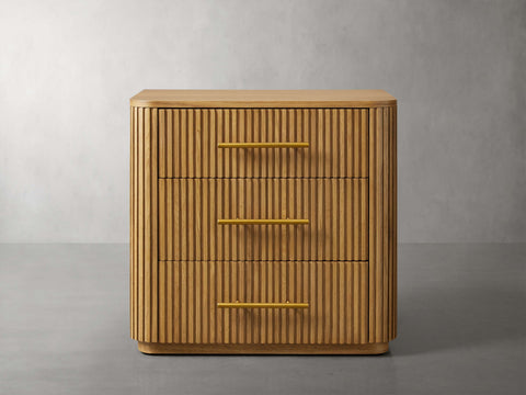 Finnley Wood Nightstand Three Drawers Chest Reeded Nightside Table