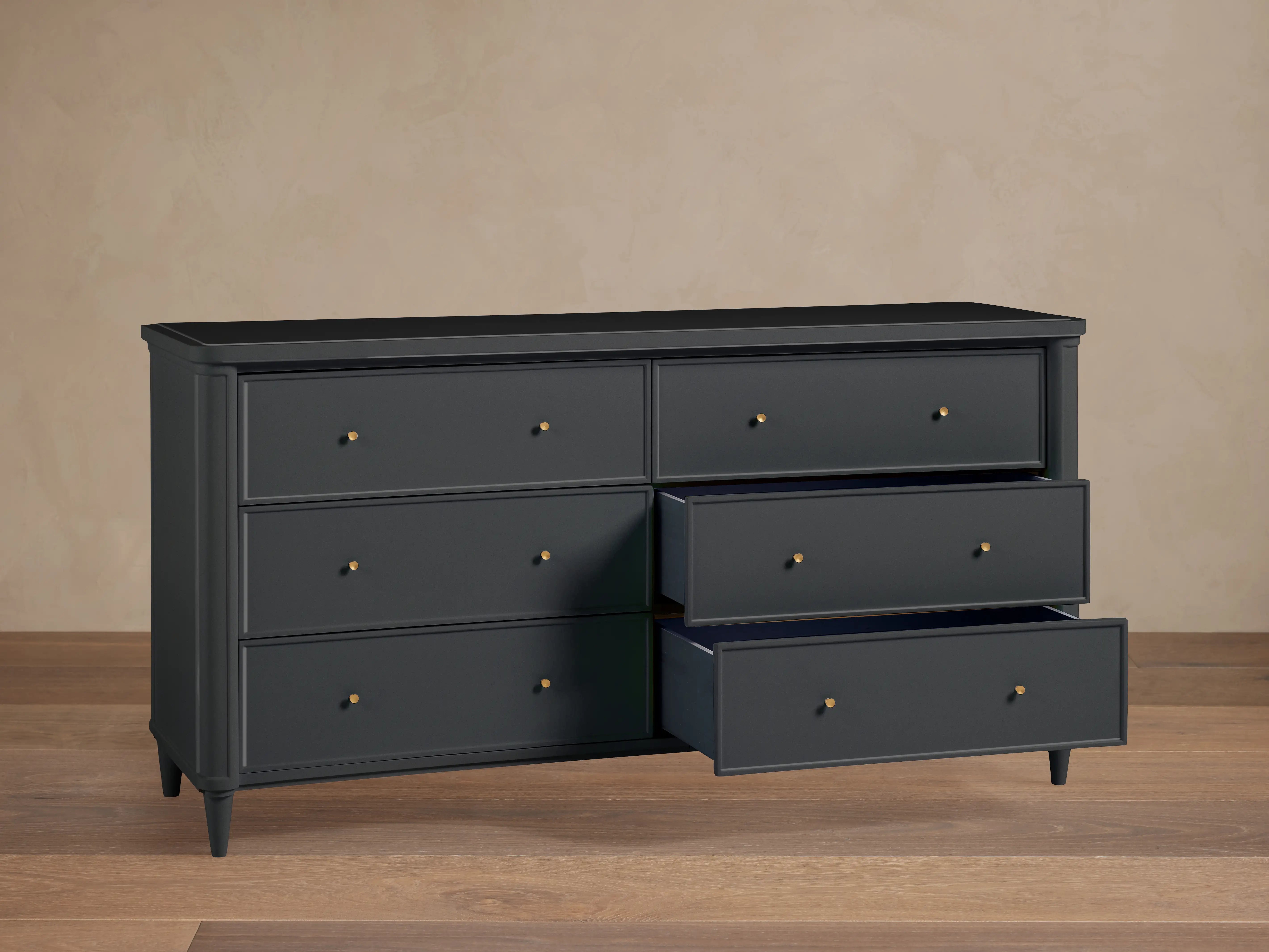 Henley Wide Six Drawer Dresser Mahogany Wood Artisanal Bedroom