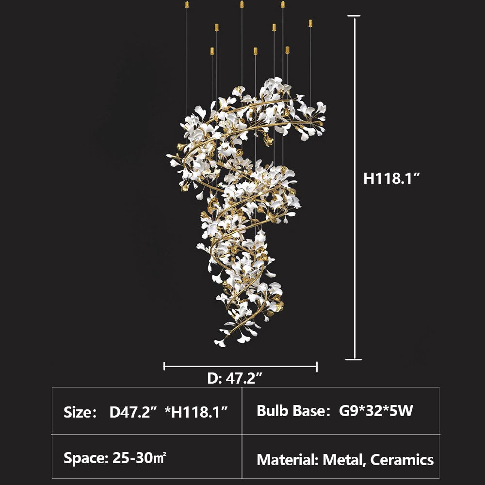 Art Design Ceramic Gingko Chandelier for Living Room/Staircse/Entryway/Foyer