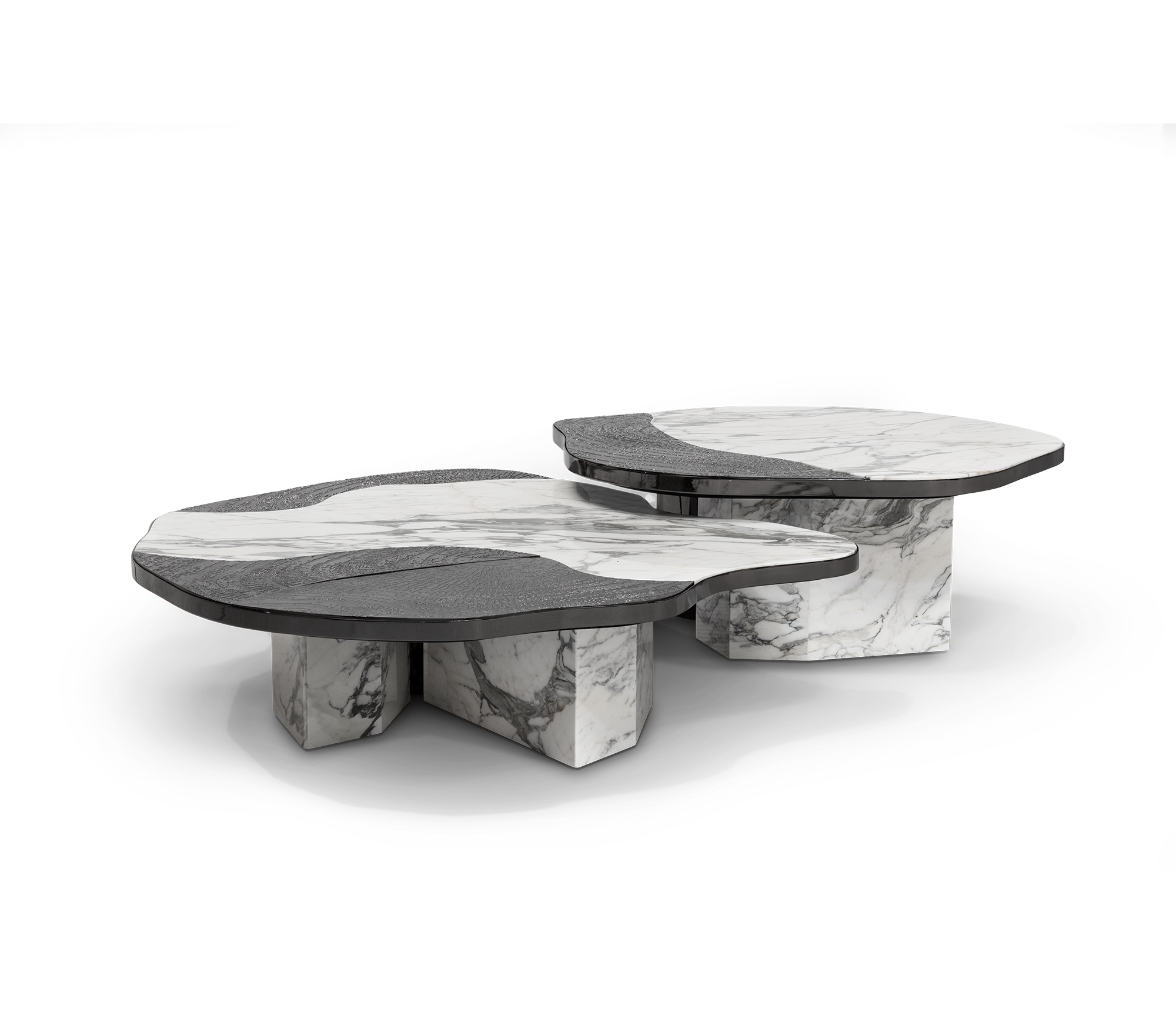 Stone Marble Black Sculptural Form Coffee Table