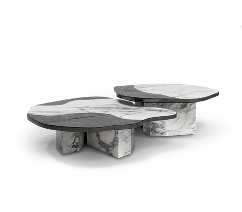 Stone Marble Black Sculptural Form Coffee Table