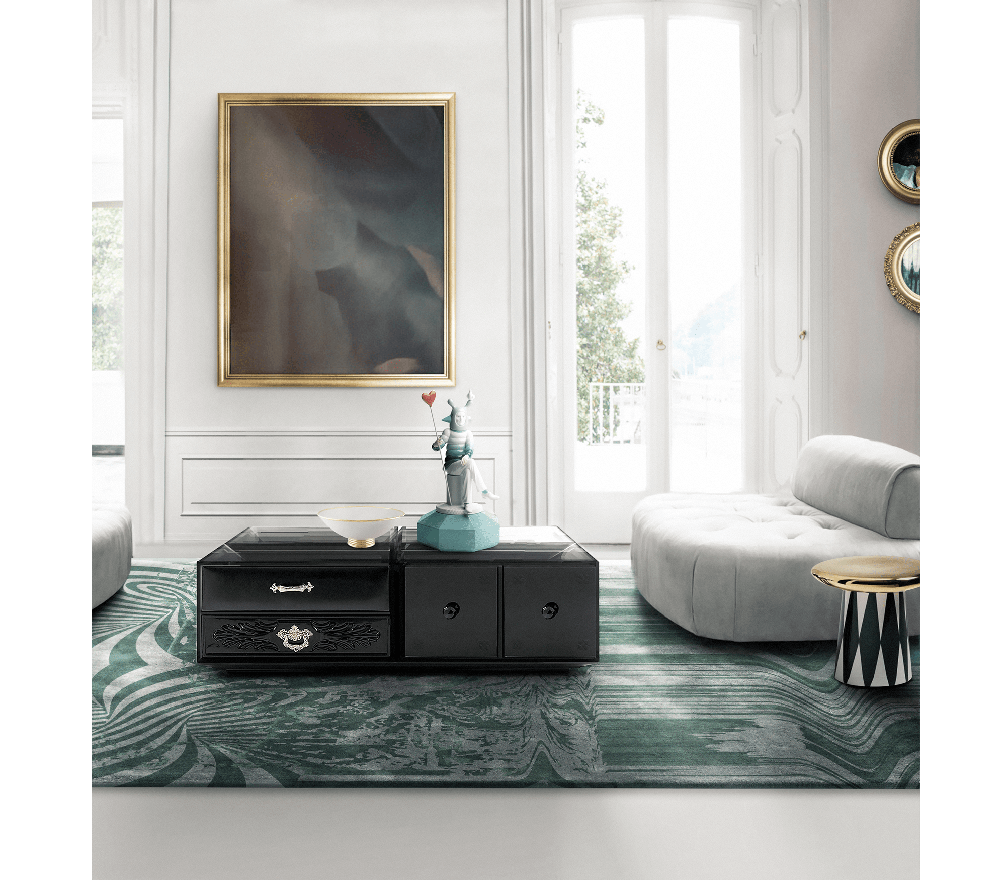 Brass Glass Hidden Storage Coffee Table