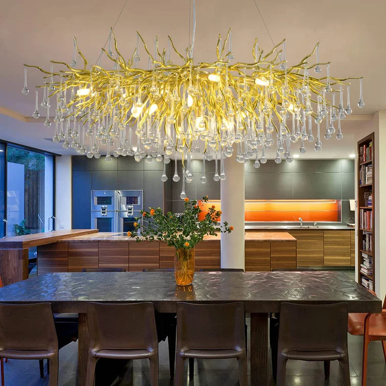 Stunning Tree Branch Crystal Chandelier With Clear Teardrop-shaped Glass Living/Dining Room Ceiling Lamp/Light