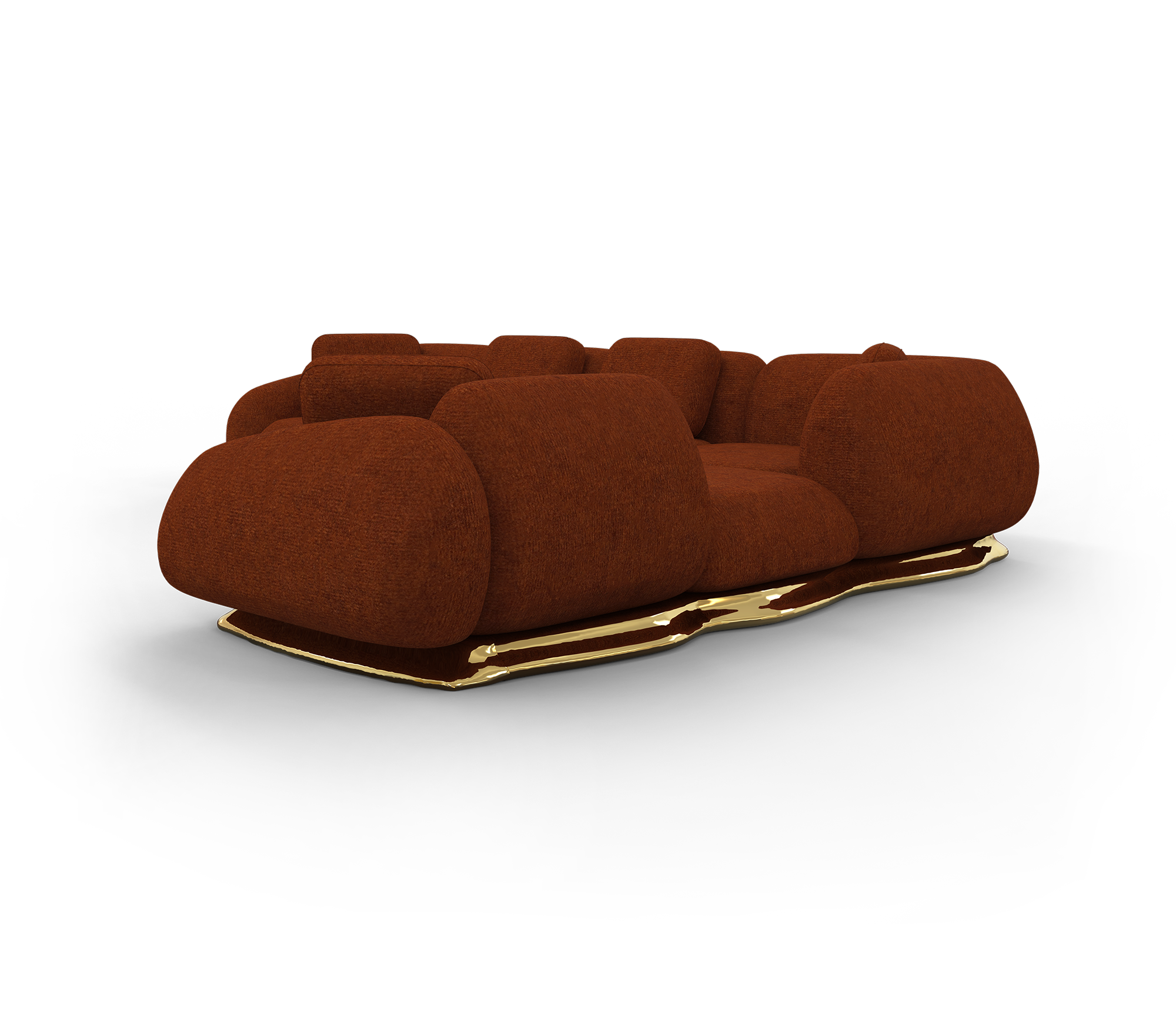 Brass Wood Sculptural Form Sofa