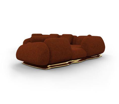 Brass Wood Sculptural Form Sofa