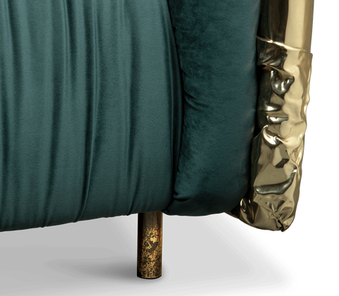 Brass Wood Sculptural Form Sofa