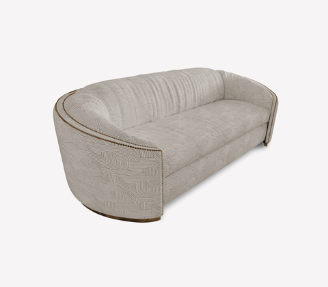 Curved Velvet Sofa with Gold Accents and Modern Style