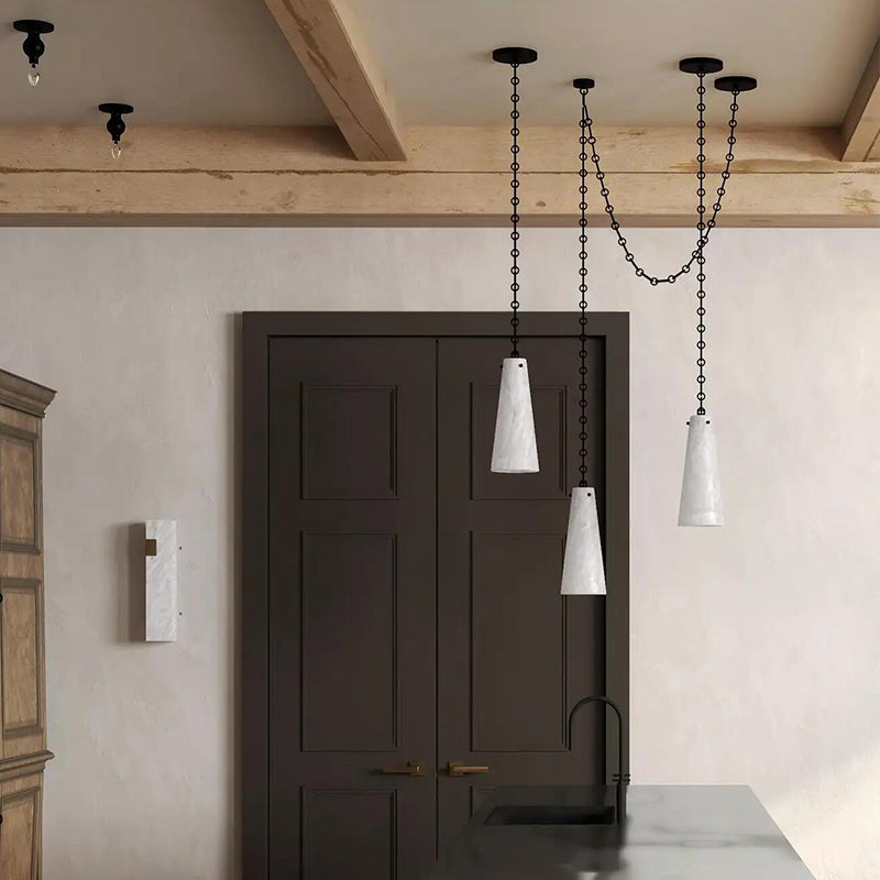 Contemporary Lucca Chandelier 202A-3 in Alabaster, 3-Light Vintage Alabaster Pendant Cluster