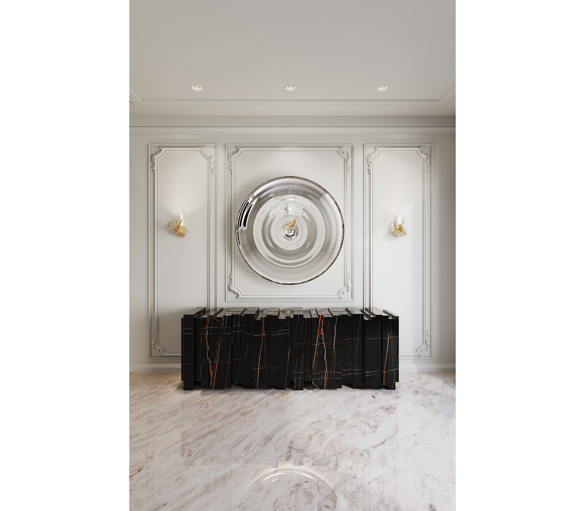 Black Hidden Storage Sculptural Form Sideboard Dining Room