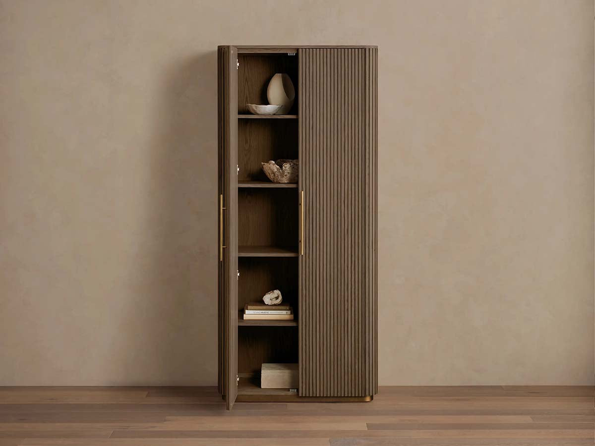 Finnley Minimalist Modern Tall Cabinet with Doors for Living Room Storage