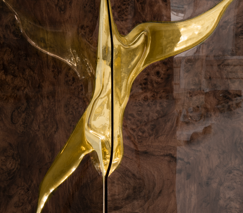 Black Gold Sideboard Cabinet with Sculptural Cracked Design