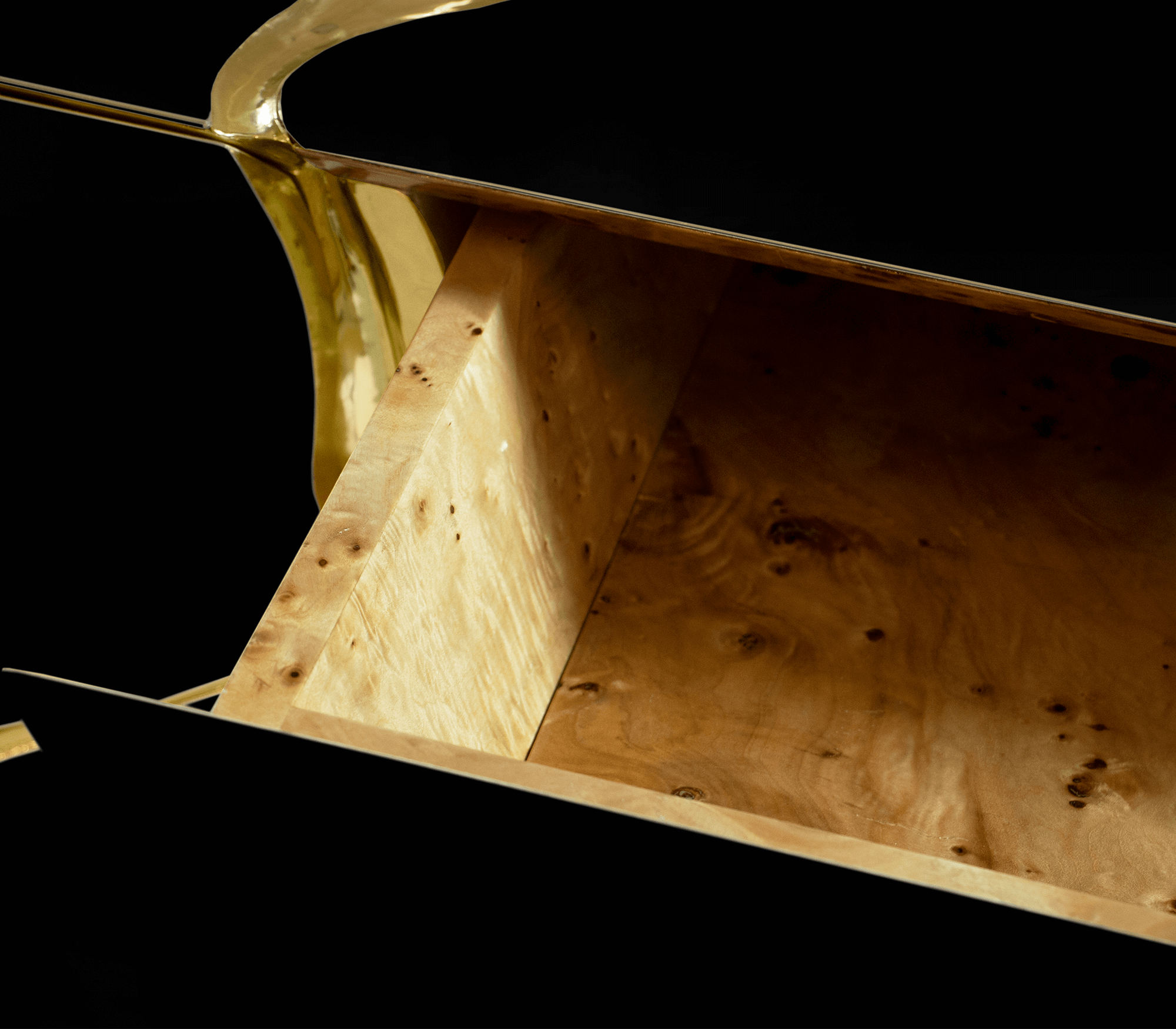 Black Gold Sideboard Cabinet with Sculptural Cracked Design