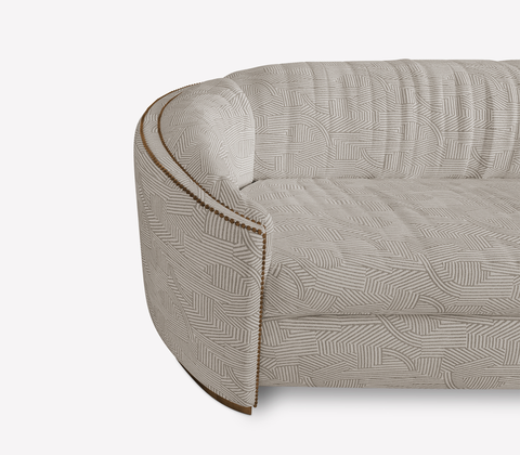 Curved Velvet Sofa with Gold Accents and Modern Style