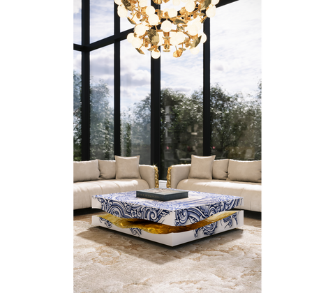 Brass Stone White Sculptural Form Coffee Table