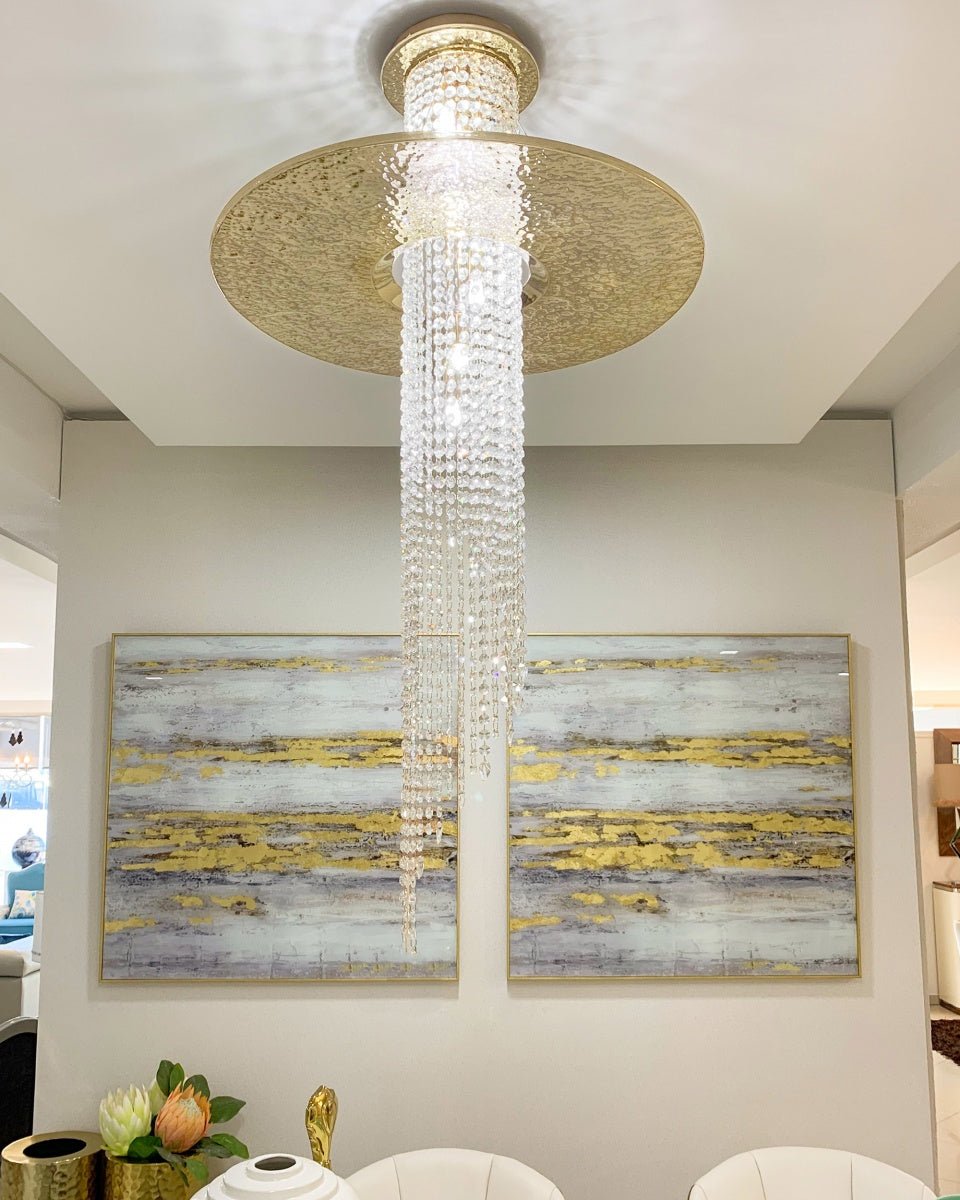 Angelina Flushmount Brass Crystal Pendant Chandelier