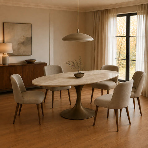 AVRA Oval Stone Dining Table with Oval Base