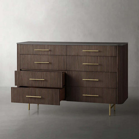 Finnley Wood Eight-Drawer Dresser with Marble or Bluestone Top Rural Chest Of 8 Drawers Cabinet