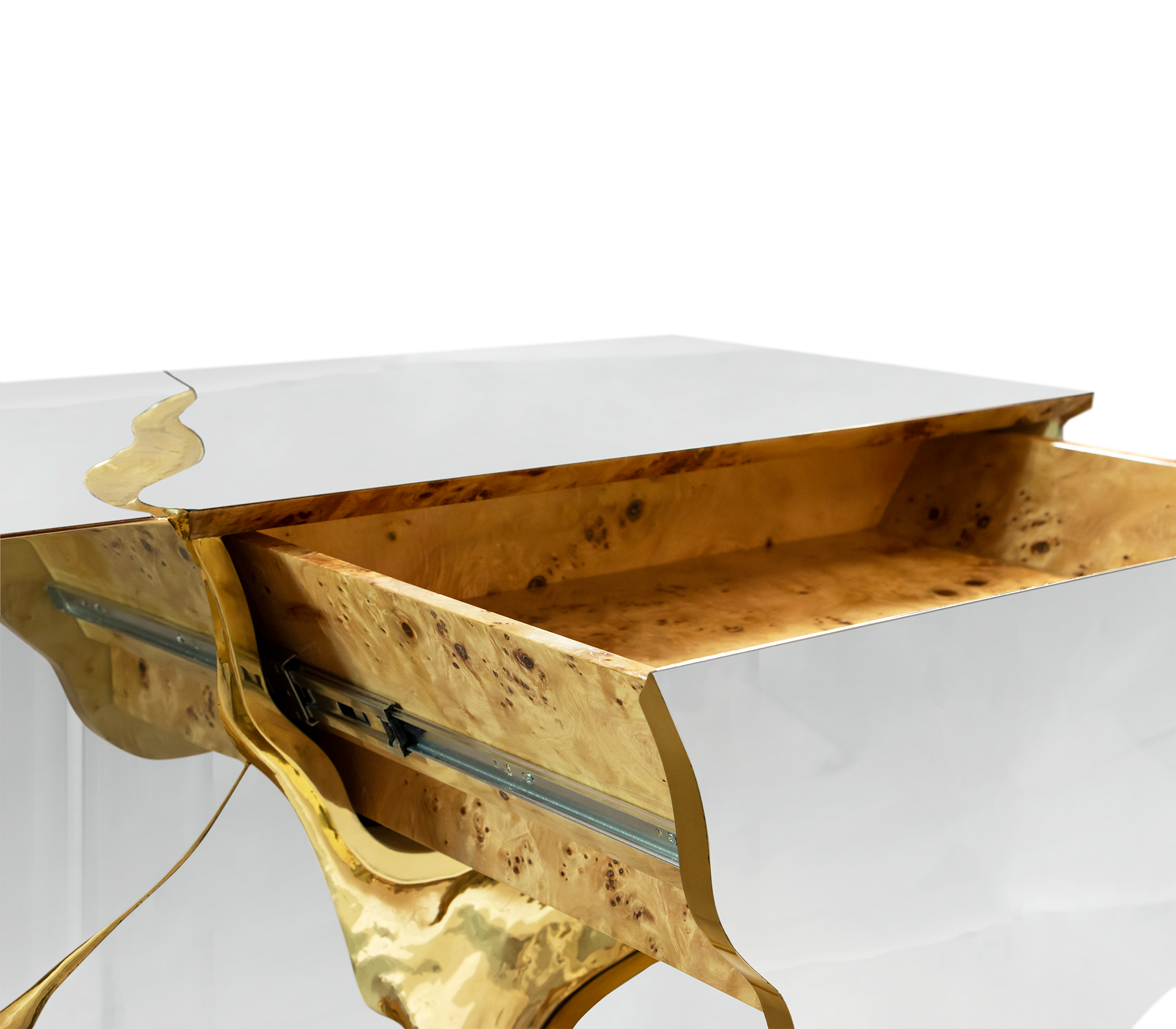 Black Gold Sideboard Cabinet with Sculptural Cracked Design