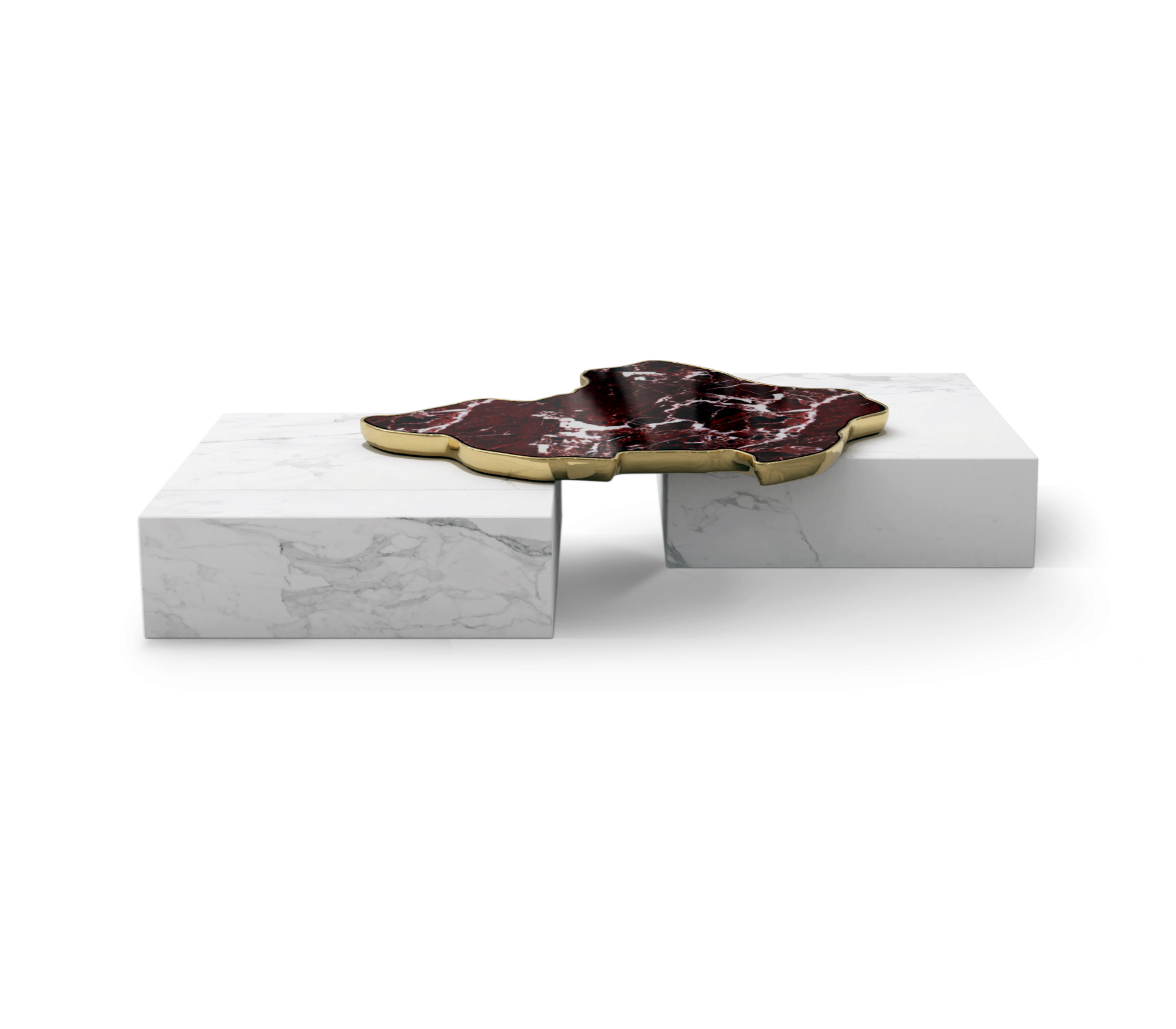 Luxury Sculptural Coffee Table Black & White High-Gloss Marble Finish