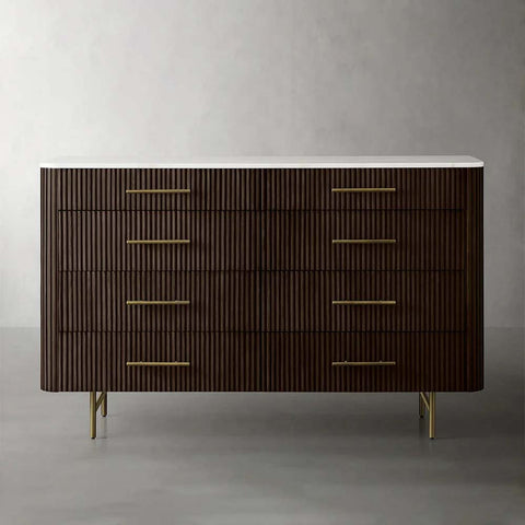 Finnley Wood Eight-Drawer Dresser with Marble or Bluestone Top Rural Chest Of 8 Drawers Cabinet
