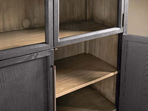 Hattie Glass Tall Display Cabinet with Oak Wood Living Room Storage Cabinet