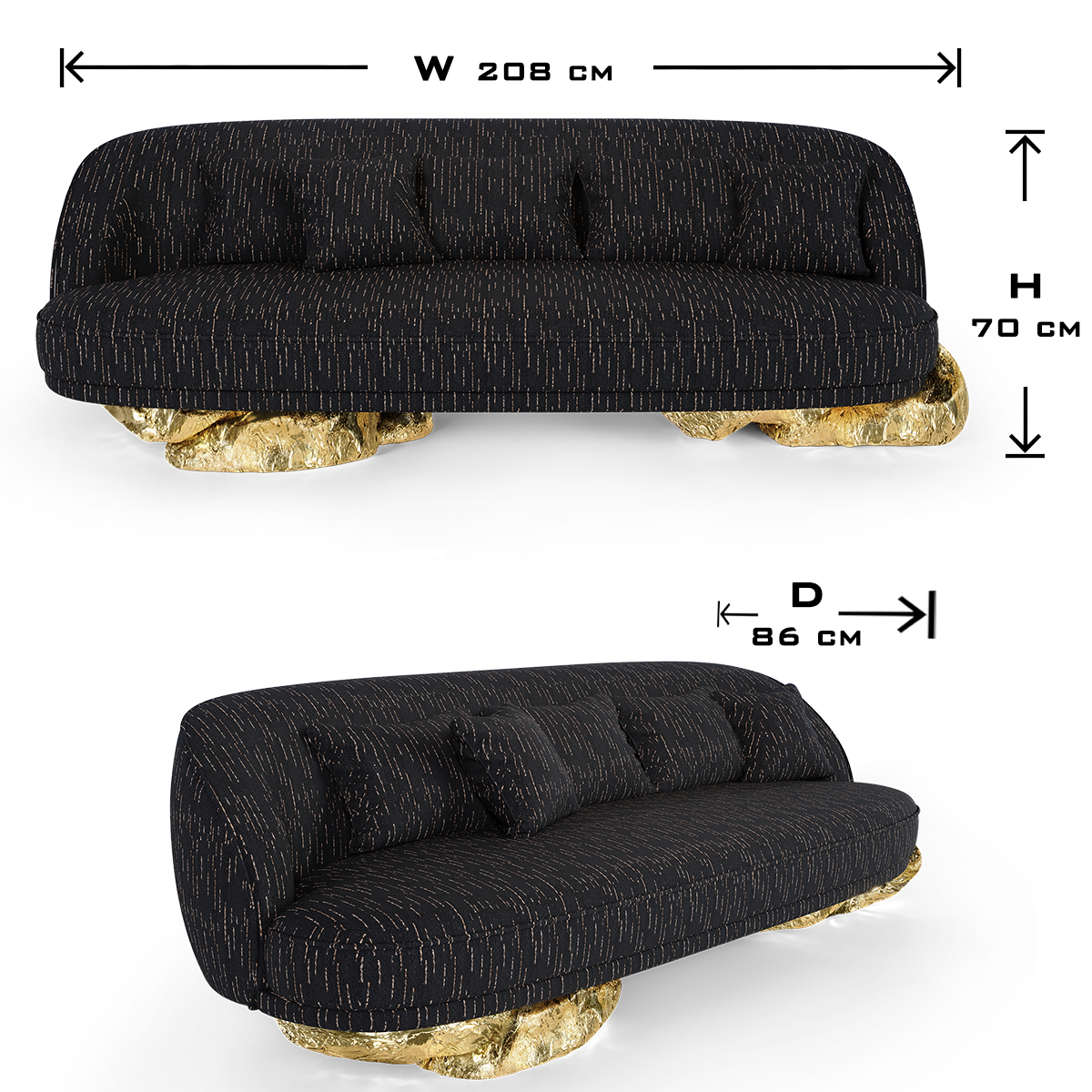 Brass Wood Sculptural Form Sideboard Living Room