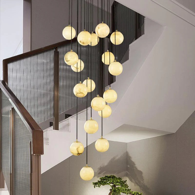 Roden Alabaster Global Pendant Chandelier For Staircase, Spiral Global Pendant