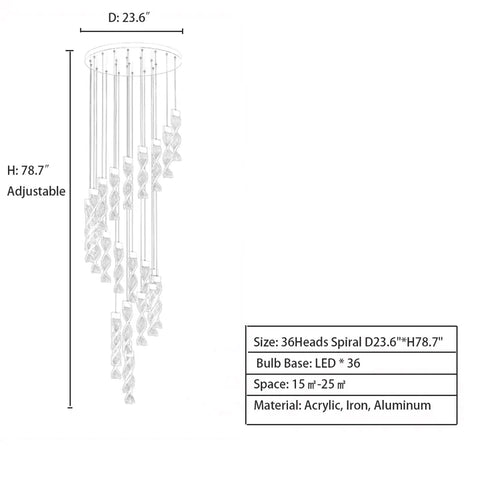 spiral, staircase, adjustable, acrylic, DNA, living room, indoor, extra large, chandelier, creative, luxury, wire, gold, LED, demension, round