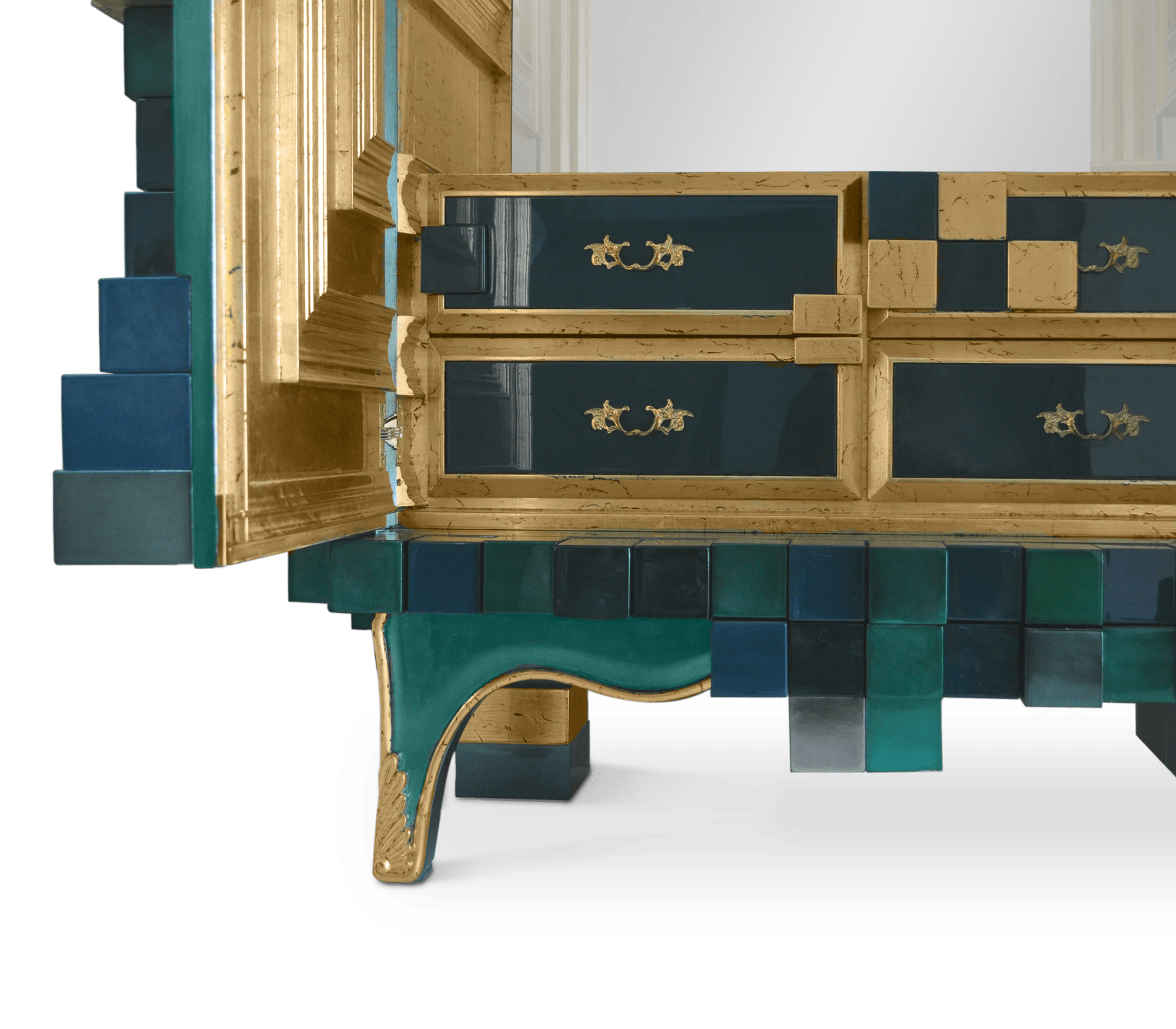 Glass Emerald Green Sculptural Form Display Cabinet