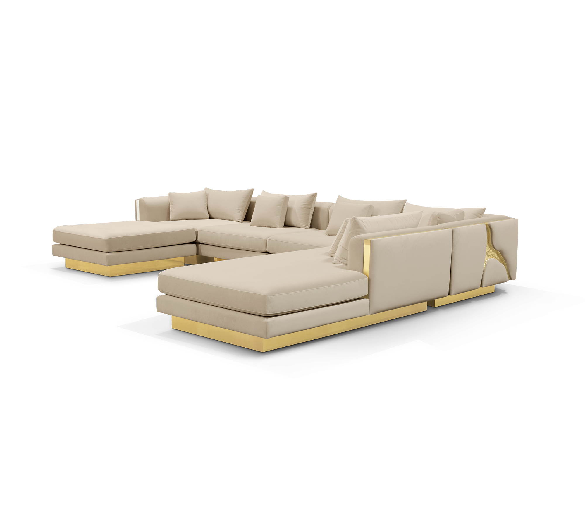 Brass Stone Gold Sculptural Form Sofa