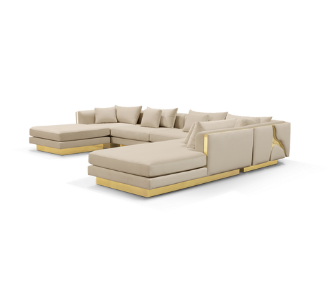Brass Stone Gold Sculptural Form Sofa