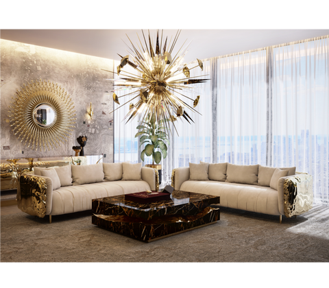 Brass Stone White Sculptural Form Coffee Table