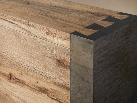 Telluride Media Console Oak with Oxidized Steel Rustic Living Furniture