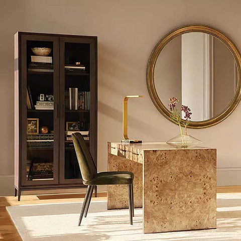 Malone Textured Leather Tall Display Cabinet with Minimalist Style Solid Wood Storage Cabinet with Glass Doors