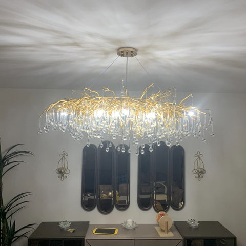 Stunning Tree Branch Crystal Chandelier With Clear Teardrop-shaped Glass Living/Dining Room Ceiling Lamp/Light