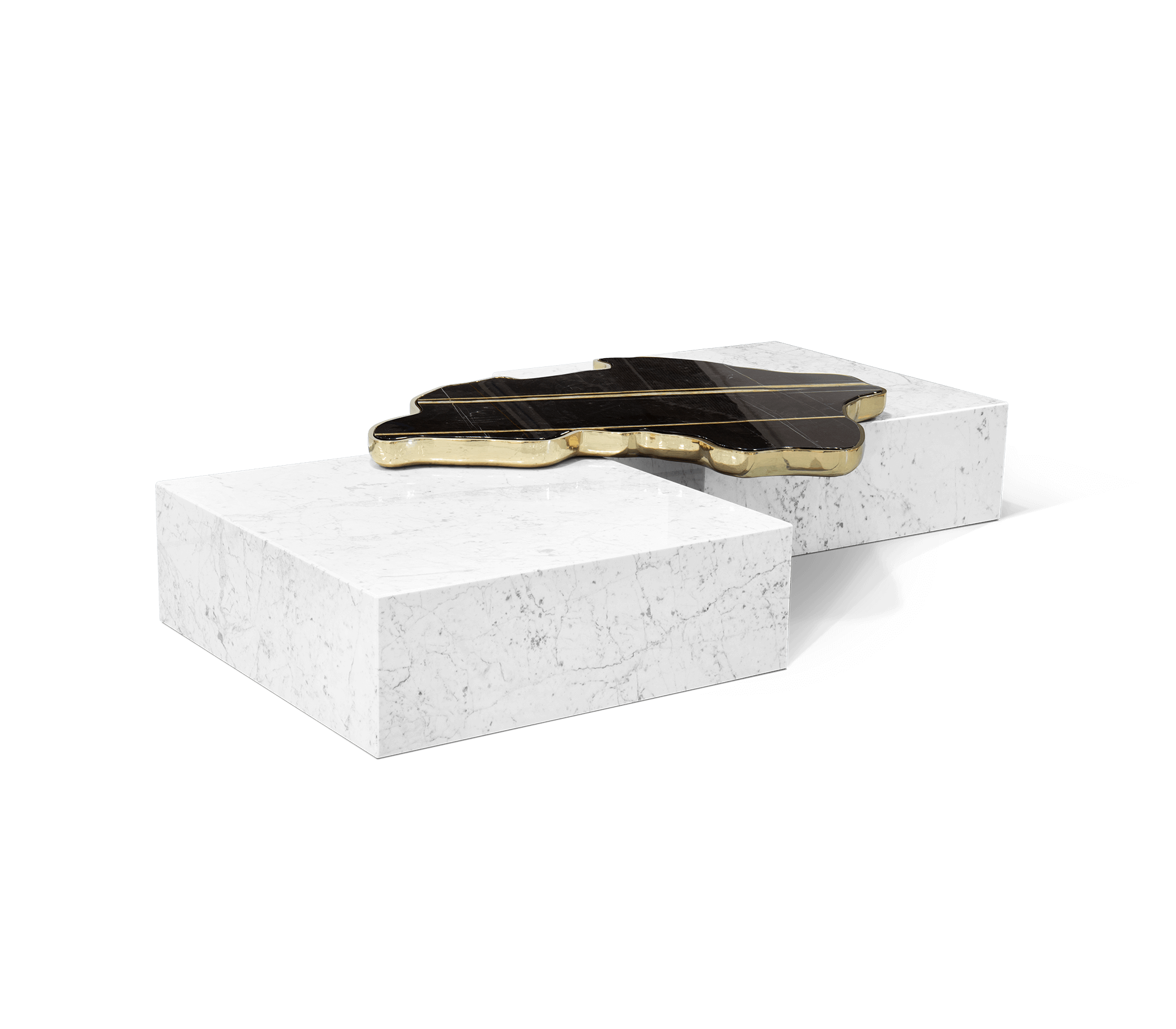 Luxury Sculptural Coffee Table Black & White High-Gloss Marble Finish