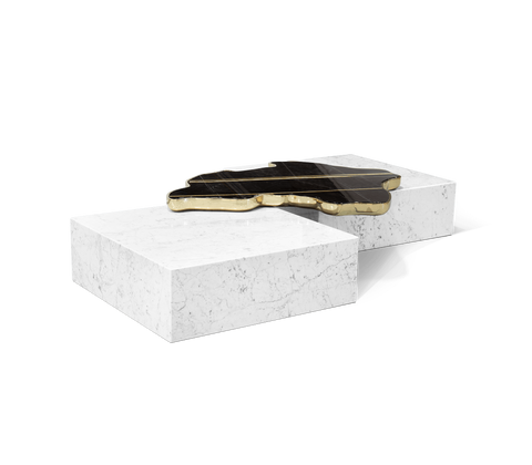 Luxury Sculptural Coffee Table Black & White High-Gloss Marble Finish