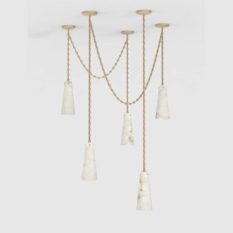 Contemporary Lucca Chandelier 202A-5 in Alabaster, 5-Light Vintage Alabaster Pendant Cluster